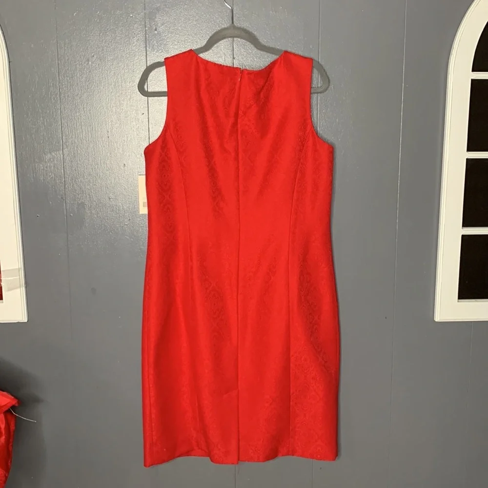 LAURA SCOTT Sleeveless Red Sheath Jacquard Lined‎ Dress Size 14